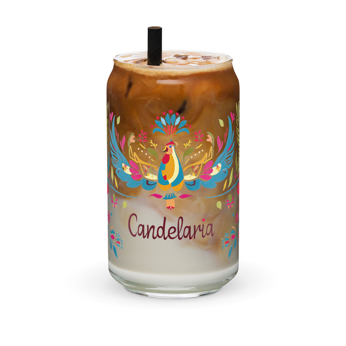 Candelaria Exclusive Name Art Piece Can-Shaped Glass Home Office Work Mexican Spanish Pride Gift Cup One-Of-A-Kind Calligraphy Glass | C18