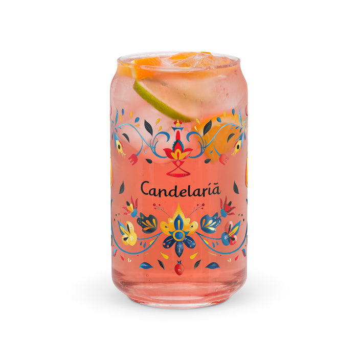 Candelaria Exclusive Name Art Piece Can-Shaped Glass Home Office Work Mexican Spanish Pride Gift Cup One-Of-A-Kind Calligraphy Glass | C10