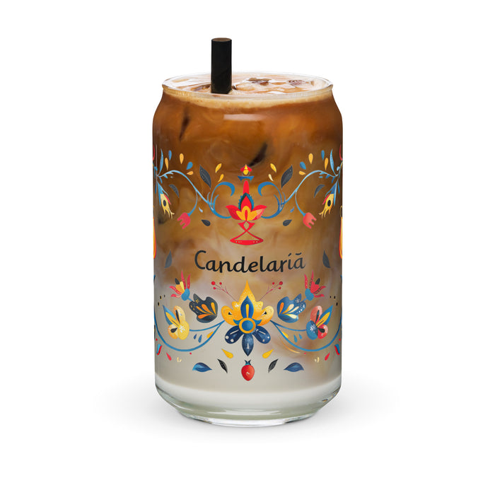 Candelaria Exclusive Name Art Piece Can-Shaped Glass Home Office Work Mexican Spanish Pride Gift Cup One-Of-A-Kind Calligraphy Glass | C10