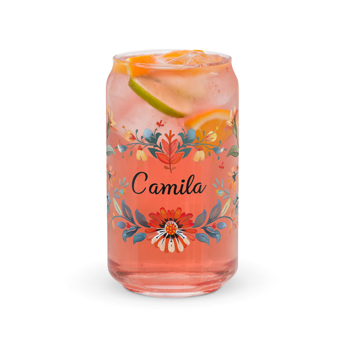 Camila Exclusive Name Art Piece Can-Shaped Glass Home Office Work Mexican Spanish Pride Gift Cup One-Of-A-Kind Calligraphy Glass | C3