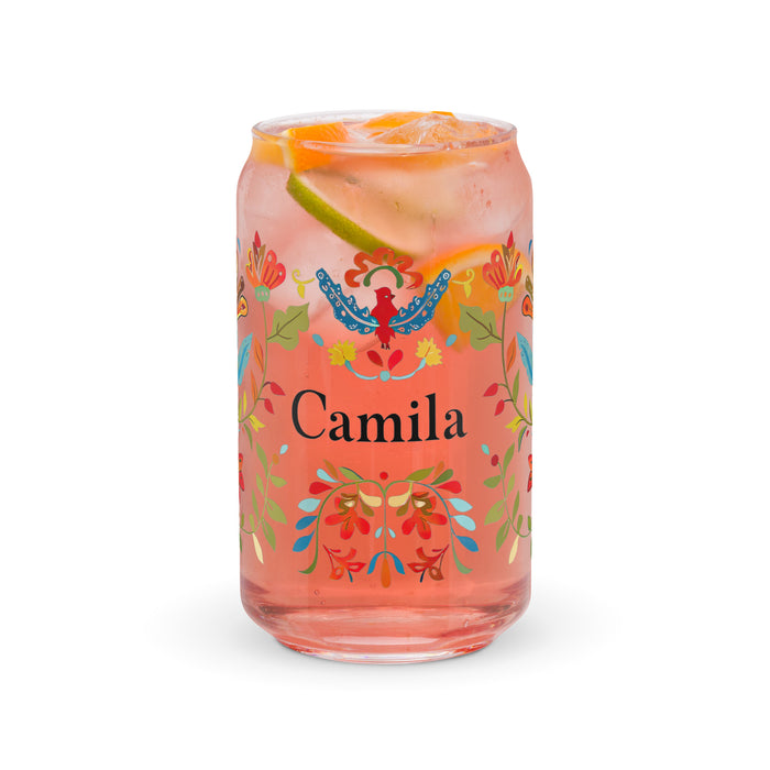 Camila Exclusive Name Art Piece Can-Shaped Glass Home Office Work Mexican Spanish Pride Gift Cup One-Of-A-Kind Calligraphy Glass | C24