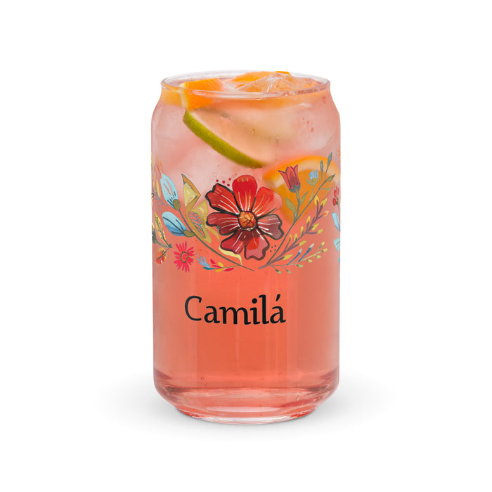 Camila Exclusive Name Art Piece Can-Shaped Glass Home Office Work Mexican Spanish Pride Gift Cup One-Of-A-Kind Calligraphy Glass | C15