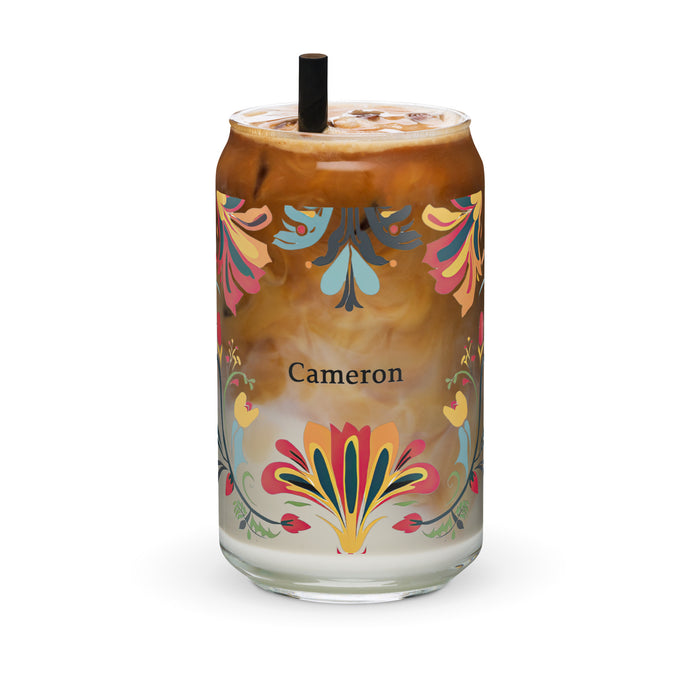 Cameron Exclusive Name Art Piece Can-Shaped Glass Home Office Work Mexican Spanish Pride Gift Cup One-Of-A-Kind Calligraphy Glass | C11