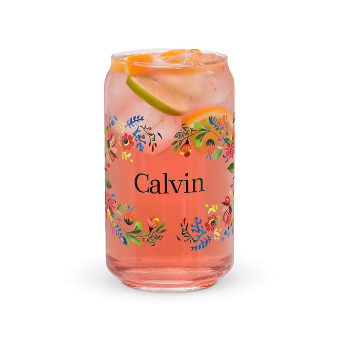 Calvin Exclusive Name Art Piece Can-Shaped Glass Home Office Work Mexican Spanish Pride Gift Cup One-Of-A-Kind Calligraphy Glass | C7