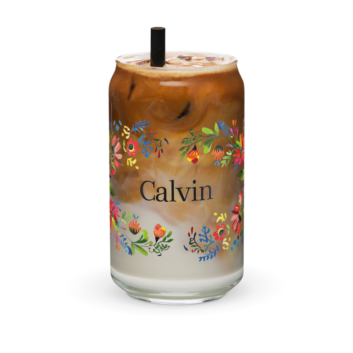 Calvin Exclusive Name Art Piece Can-Shaped Glass Home Office Work Mexican Spanish Pride Gift Cup One-Of-A-Kind Calligraphy Glass | C7