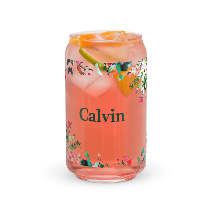 Calvin Exclusive Name Art Piece Can-Shaped Glass Home Office Work Mexican Spanish Pride Gift Cup One-Of-A-Kind Calligraphy Glass | C21