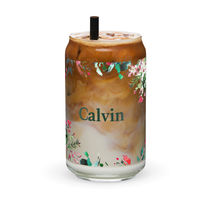 Calvin Exclusive Name Art Piece Can-Shaped Glass Home Office Work Mexican Spanish Pride Gift Cup One-Of-A-Kind Calligraphy Glass | C21