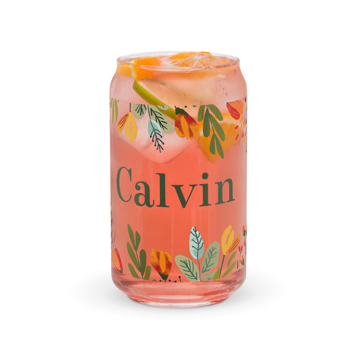 Calvin Exclusive Name Art Piece Can-Shaped Glass Home Office Work Mexican Spanish Pride Gift Cup One-Of-A-Kind Calligraphy Glass | C18