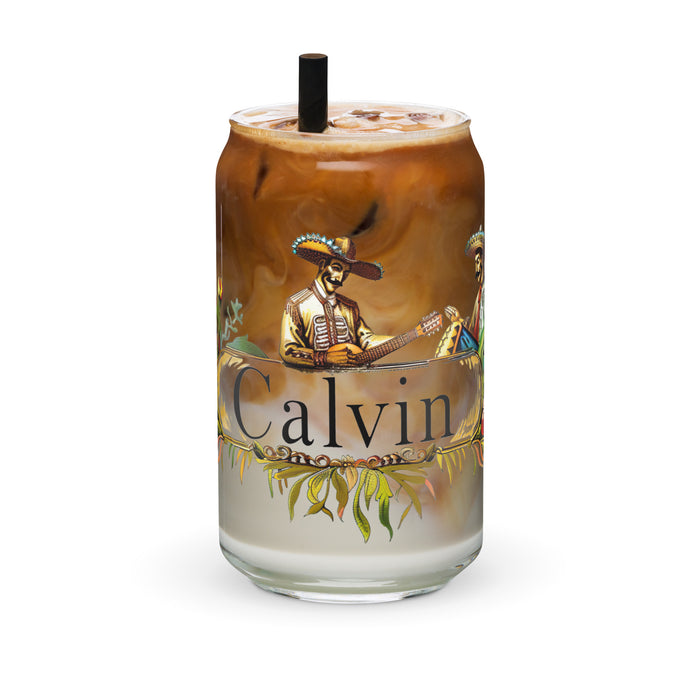 Calvin Exclusive Name Art Piece Can-Shaped Glass Home Office Work Mexican Spanish Pride Gift Cup One-Of-A-Kind Calligraphy Glass | C10