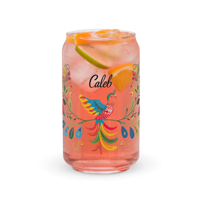 Caleb Exclusive Name Art Piece Can-Shaped Glass Home Office Work Mexican Spanish Pride Gift Cup One-Of-A-Kind Calligraphy Glass | C5