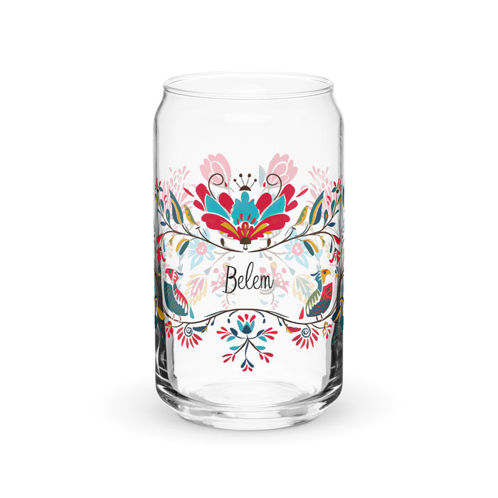 Pieza de arte exclusiva con nombre de Belem, vaso de vidrio con forma de lata, regalo para el hogar, la oficina, el trabajo, el orgullo mexicano, vaso de vidrio con caligrafía única en su tipo | B4