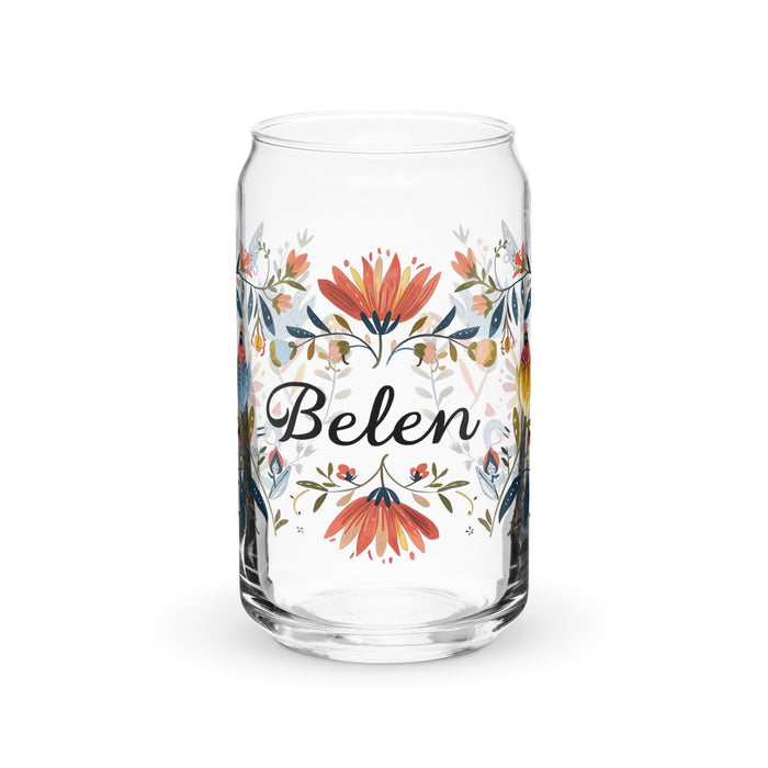 Belén Exklusives Namenskunstwerk, Dosenförmiges Glas, für Zuhause, Büro, Arbeit, mexikanischer und spanischer Stolz, Geschenktasse, einzigartiges Kalligraphieglas | B2