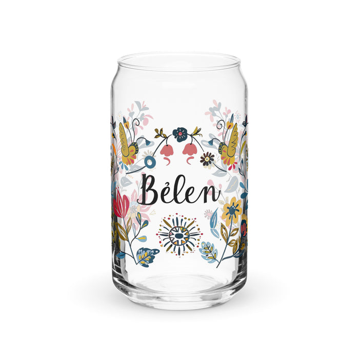 Belén Exklusives Namenskunstwerk, Dosenförmiges Glas, für Zuhause, Büro, Arbeit, mexikanischer und spanischer Stolz, Geschenktasse, einzigartiges Kalligraphieglas | B12