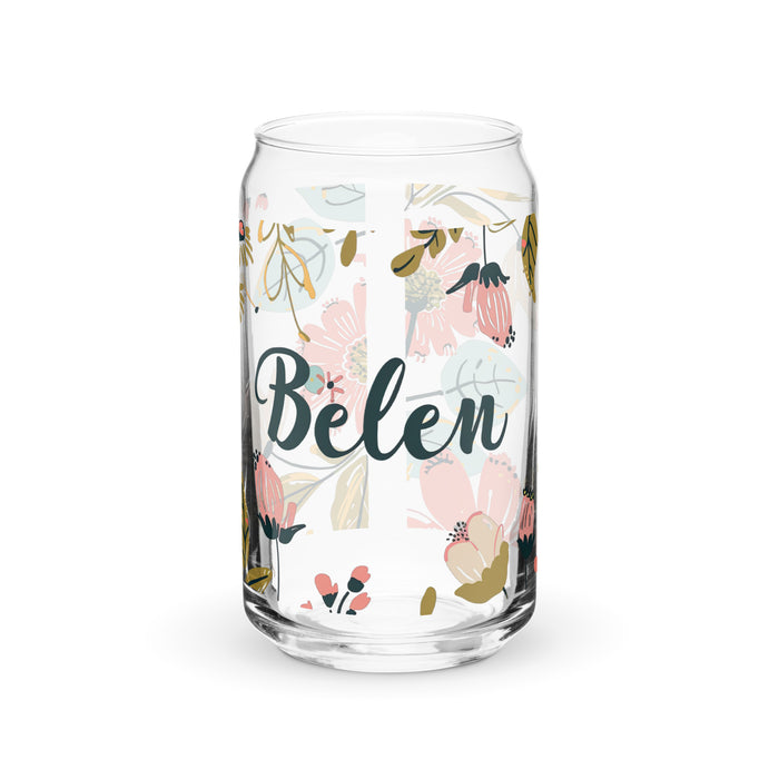 Belén - Pieza de arte exclusiva con nombre en forma de lata de vidrio para el hogar, la oficina, el trabajo, el orgullo mexicano, taza de regalo, vaso de vidrio con caligrafía único en su tipo | B19