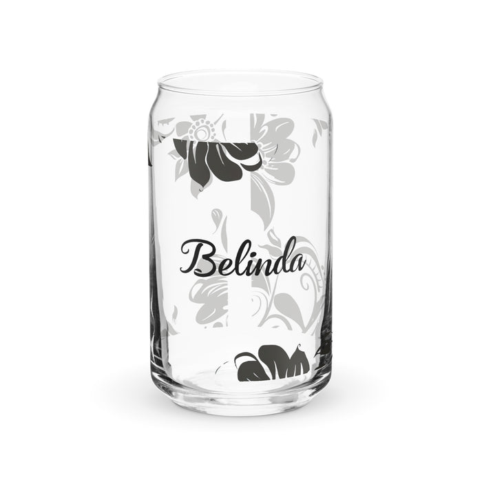 Pieza de arte con nombre exclusivo de Belinda, taza de vidrio con forma de lata, regalo para el hogar, la oficina, el trabajo, orgullo mexicano, vaso de vidrio con caligrafía única | B7