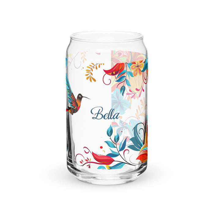 Bella - Pieza de arte exclusiva con nombre en forma de lata de vidrio para el hogar, la oficina, el trabajo, el orgullo mexicano, taza de regalo, vaso de vidrio con caligrafía única | B27