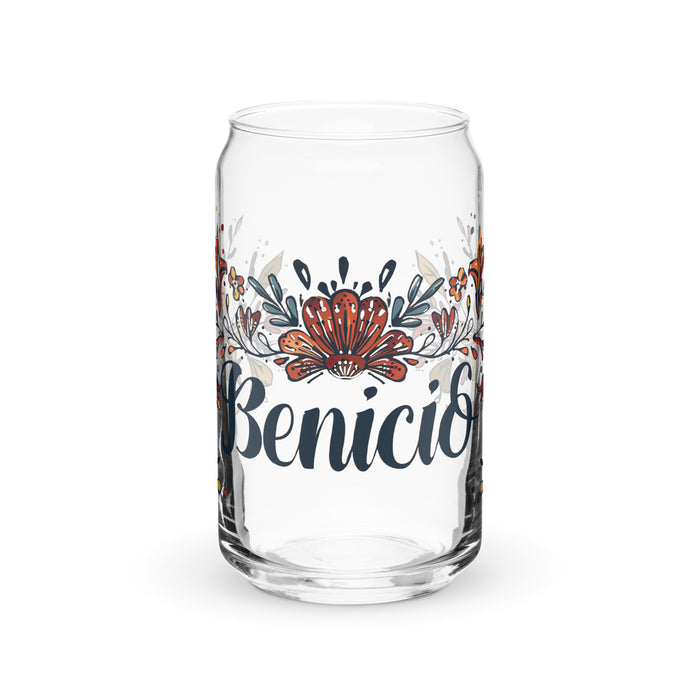 Benicio Exclusive Name Art Piece Can-Shaped Glass Home Office Work Mexican Spanish Pride Gift Cup One-Of-A-Kind Calligraphy Glass | B27