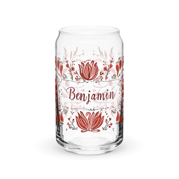 Pieza de arte con nombre exclusivo de Benjamín, vaso de vidrio con forma de lata, regalo para el hogar, la oficina, el trabajo, el orgullo mexicano, vaso de vidrio con caligrafía única en su tipo | B9