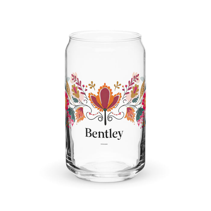 Pieza de arte con nombre exclusivo de Bentley, vaso de vidrio con forma de lata, regalo para el hogar, la oficina, el trabajo, orgullo mexicano, vaso de vidrio con caligrafía única | B1