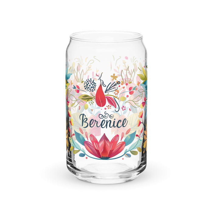 Pieza de arte exclusiva con nombre de Berenice, vaso de vidrio con forma de lata, regalo para el hogar, la oficina, el trabajo, orgullo mexicano, vaso de vidrio con caligrafía única | B18