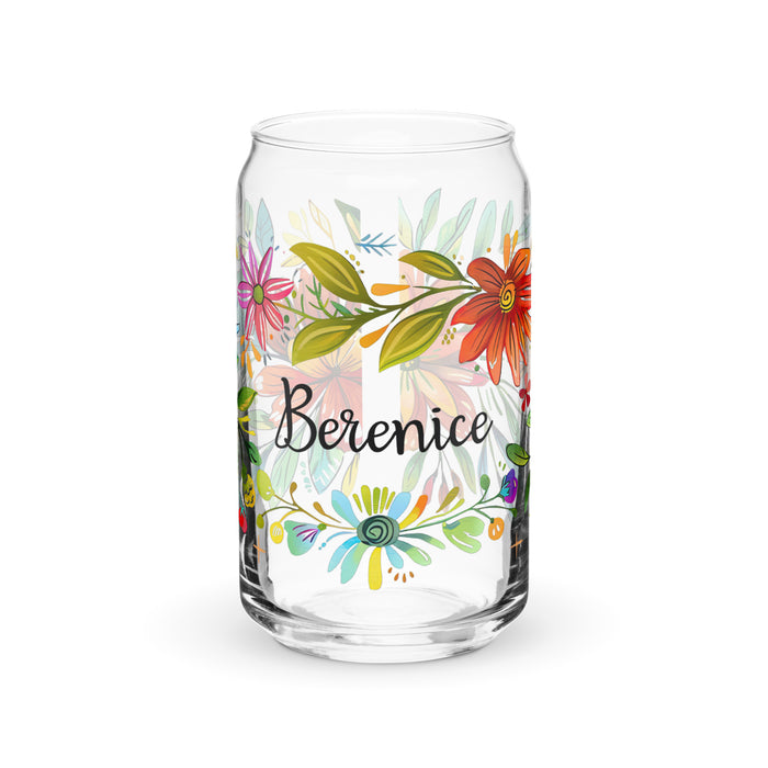 Pièce d'art exclusive avec nom de Berenice en verre en forme de canette pour la maison, le bureau, le travail, la fierté mexicaine et espagnole, tasse cadeau, verre de calligraphie unique en son genre | B21