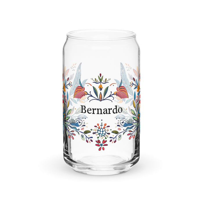 Pieza de arte exclusiva con nombre de Bernardo, vaso de vidrio con forma de lata, regalo para el hogar, la oficina, el trabajo, el orgullo mexicano y español, vaso de vidrio con caligrafía única en su tipo | B9