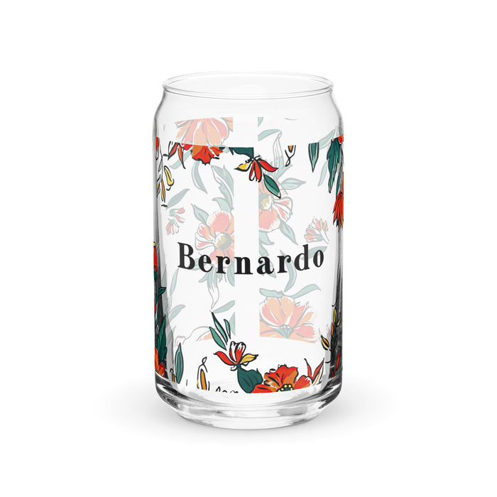 Pieza de arte exclusiva con nombre de Bernardo, vaso de vidrio con forma de lata, regalo para el hogar, la oficina, el trabajo, el orgullo mexicano y español, vaso de vidrio con caligrafía única | B11