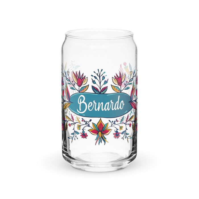 Pieza de arte exclusiva con nombre de Bernardo, vaso de vidrio con forma de lata, regalo para el hogar, la oficina, el trabajo, orgullo mexicano, vaso de vidrio con caligrafía única | B19