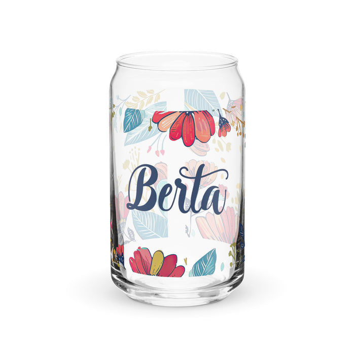 Berta Exklusives Namenskunstwerk, Dosenförmiges Glas, für Zuhause, Büro, Arbeit, mexikanischer und spanischer Stolz, Geschenktasse, einzigartiges Kalligraphieglas | B4