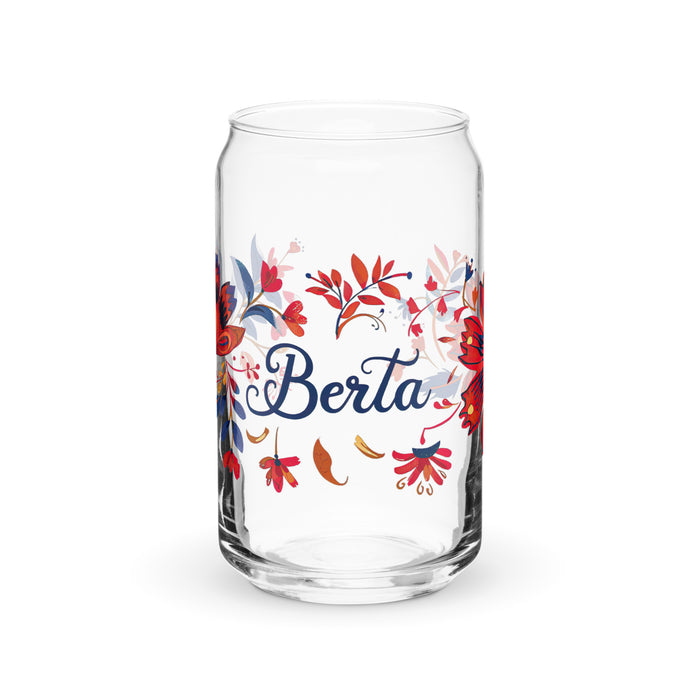 Berta Exklusives Namenskunstwerk, Dosenförmiges Glas, für Zuhause, Büro, Arbeit, mexikanischer und spanischer Stolz, Geschenktasse, einzigartiges Kalligraphieglas | B9