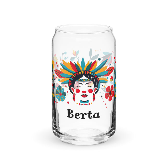 Pièce d'art exclusive avec nom de Berta en verre en forme de canette pour la maison, le bureau, le travail, la fierté mexicaine et espagnole, tasse cadeau, verre de calligraphie unique en son genre | B11