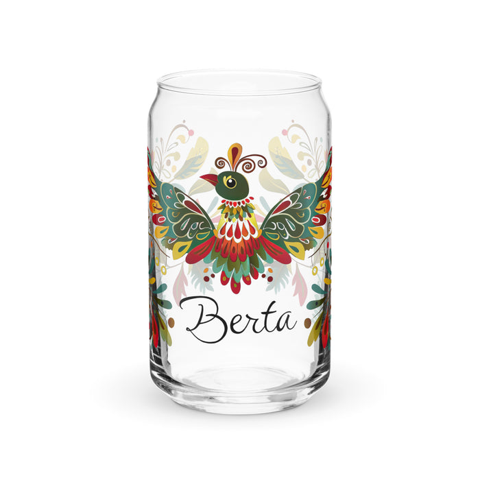 Pieza de arte con nombre exclusivo de Berta, vaso de vidrio con forma de lata, regalo para el hogar, la oficina, el trabajo, orgullo mexicano, vaso de vidrio con caligrafía única | B14