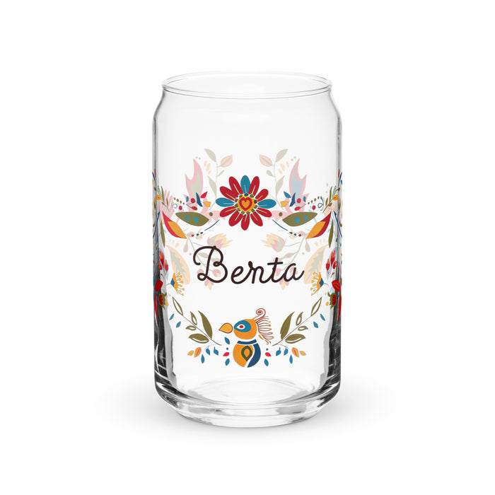 Berta Exklusives Namenskunstwerk, Dosenförmiges Glas, für Zuhause, Büro, Arbeit, mexikanischer und spanischer Stolz, Geschenktasse, einzigartiges Kalligraphieglas | B18