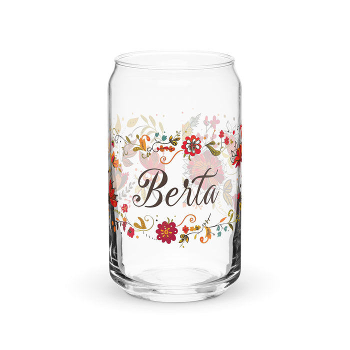 Berta Exclusive Name Art Piece Can-Shaped Glass Home Office Work Mexican Spanish Pride Gift Cup One-Of-A-Kind Calligraphy Glass | B20