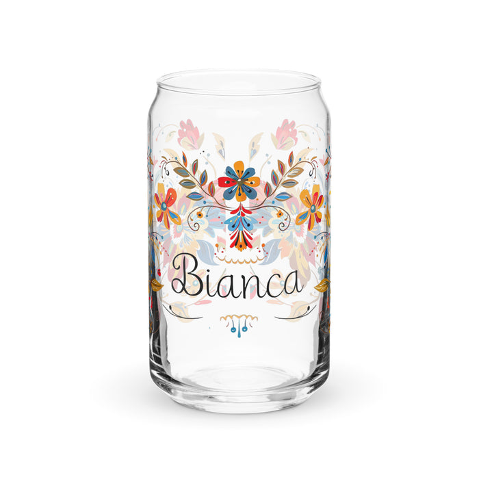 Bianca Exklusives Namenskunstwerk, Dosenförmiges Glas, für Zuhause, Büro, Arbeit, mexikanischer und spanischer Stolz, Geschenktasse, einzigartiges Kalligraphieglas | B4