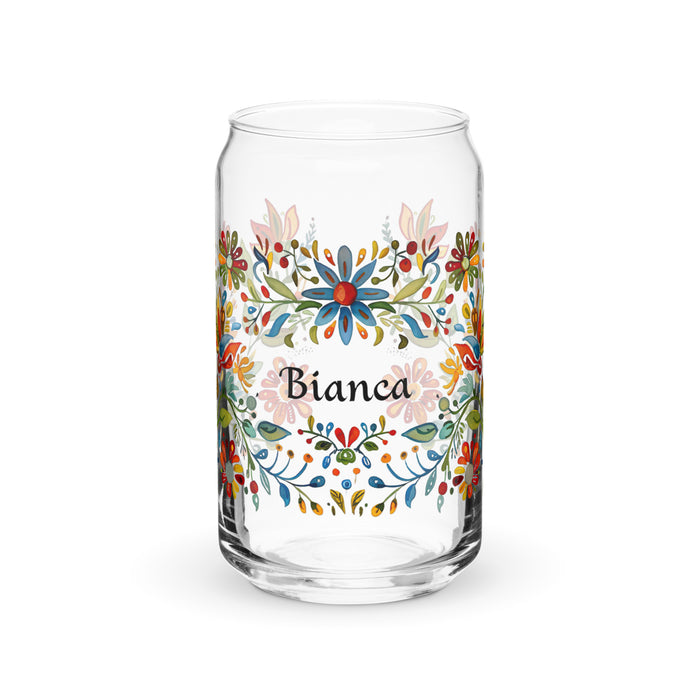 Bianca Exklusives Namenskunstwerk, Dosenförmiges Glas, für Zuhause, Büro, Arbeit, mexikanischer und spanischer Stolz, Geschenktasse, einzigartiges Kalligraphieglas | B5