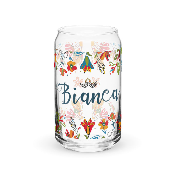 Bianca Exclusive Name Art Piece Can-Shaped Glass Home Office Work Mexican Spanish Pride Gift Cup One-Of-A-Kind Calligraphy Glass | B6