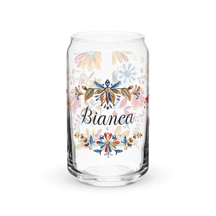 Pièce d'art exclusive Bianca en verre en forme de canette pour la maison, le bureau, le travail, la fierté mexicaine et espagnole, tasse cadeau, verre de calligraphie unique en son genre | B7