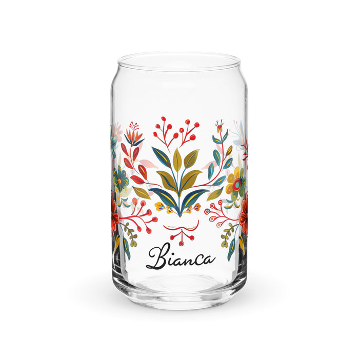 Pièce d'art exclusive avec nom de Bianca en verre en forme de canette pour la maison, le bureau, le travail, la fierté mexicaine et espagnole, tasse cadeau, verre de calligraphie unique en son genre | B9