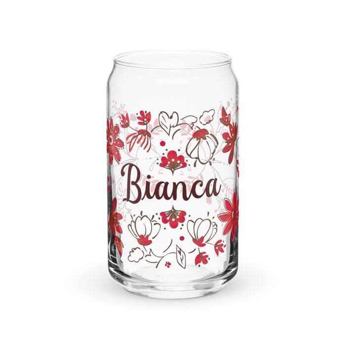 Pieza de arte con nombre exclusivo de Bianca, vaso de vidrio con forma de lata, regalo para el hogar, la oficina, el trabajo, el orgullo mexicano, vaso de vidrio con caligrafía única en su tipo | B11