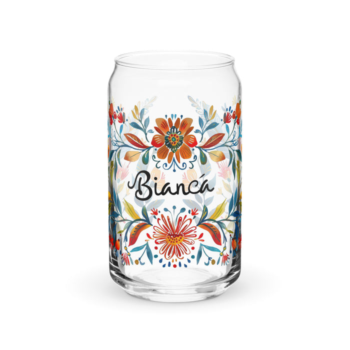 Bianca Exclusive Name Art Piece Can-Shaped Glass Home Office Work Mexican Spanish Pride Gift Cup One-Of-A-Kind Calligraphy Glass | B13