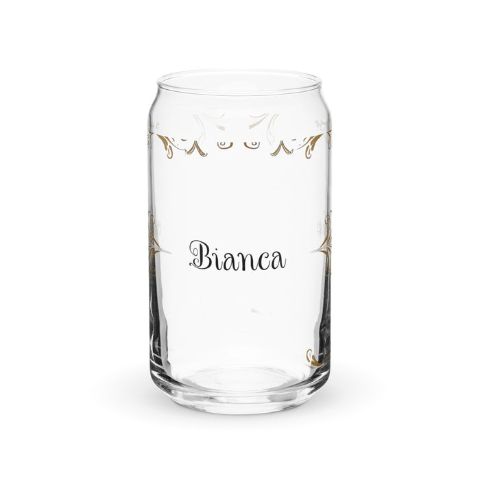 Bianca Exclusive Name Art Piece Can-Shaped Glass Home Office Work Mexican Spanish Pride Gift Cup One-Of-A-Kind Calligraphy Glass | B17