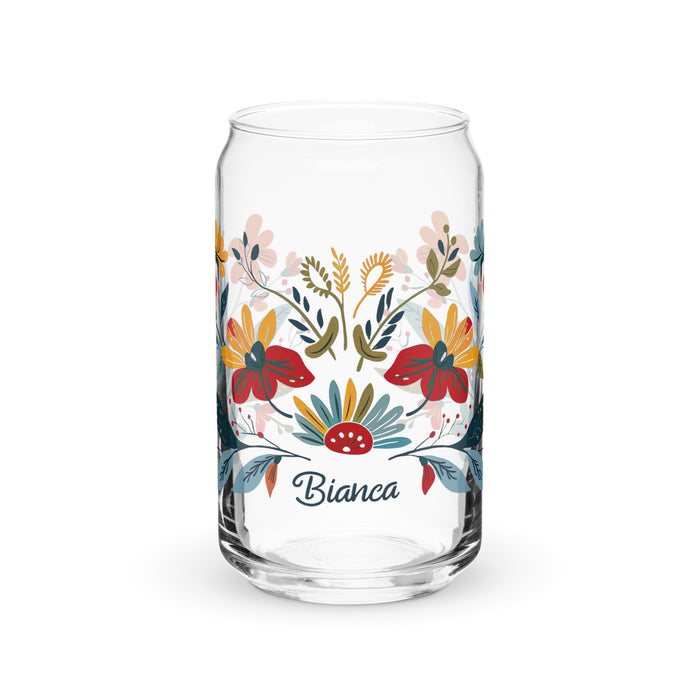 Bianca Exclusive Name Art Piece Can-Shaped Glass Home Office Work Mexican Spanish Pride Gift Cup One-Of-A-Kind Calligraphy Glass | B18