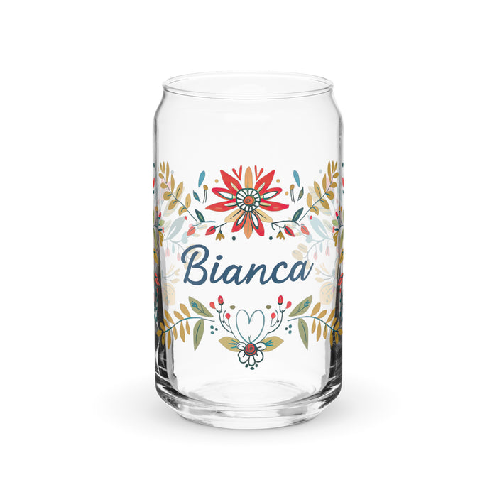 Bianca Exklusives Namenskunstwerk, Dosenförmiges Glas, für Zuhause, Büro, Arbeit, mexikanischer und spanischer Stolz, Geschenktasse, einzigartiges Kalligraphieglas | B21