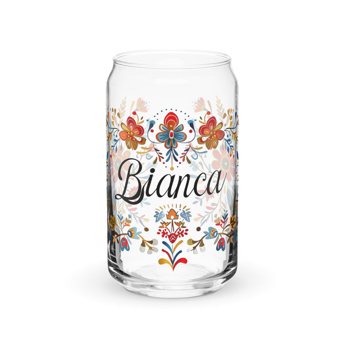 Bianca Exklusives Namenskunstwerk, Dosenförmiges Glas, für Zuhause, Büro, Arbeit, mexikanischer und spanischer Stolz, Geschenktasse, einzigartiges Kalligraphieglas | B23