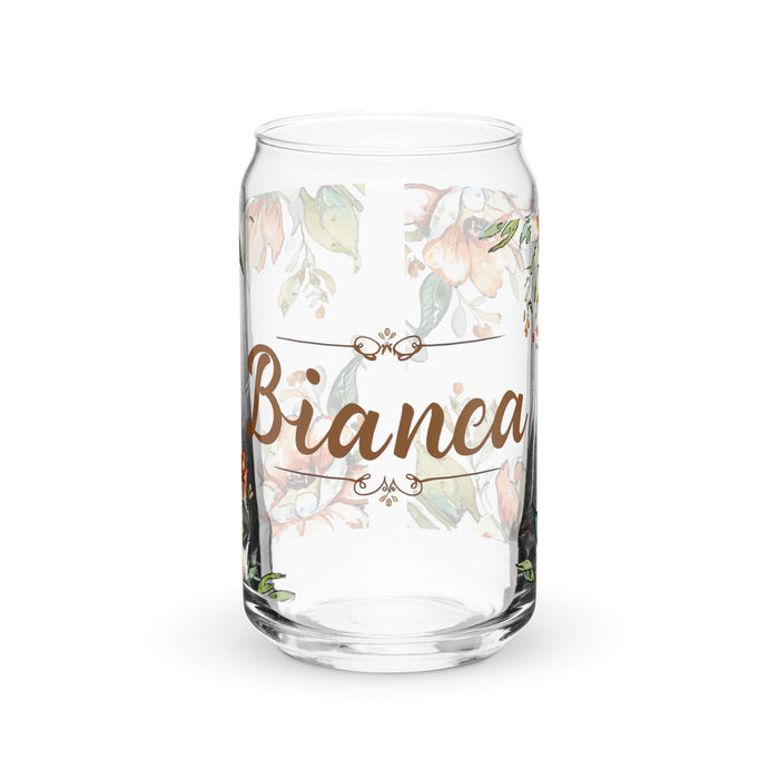 Pieza de arte con nombre exclusivo de Bianca, vaso de vidrio con forma de lata, regalo para el hogar, la oficina, el trabajo, orgullo mexicano, vaso de vidrio con caligrafía única en su tipo | B24