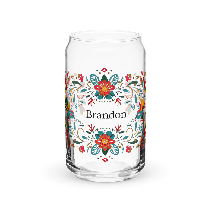 Brandon Exclusive Name Art Piece Can-Shaped Glass Home Office Work Mexican Spanish Pride Gift Cup One-Of-A-Kind Calligraphy Glass | B3