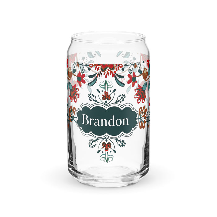 Brandon Exclusive Name Art Piece Can-Shaped Glass Home Office Work Mexican Spanish Pride Gift Cup One-Of-A-Kind Calligraphy Glass | B6