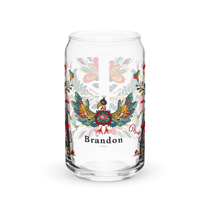 Pieza de arte exclusiva con nombre de Brandon, vaso de vidrio con forma de lata, para el hogar, la oficina, el trabajo, el orgullo mexicano, vaso de regalo, vaso de caligrafía único en su tipo | B10