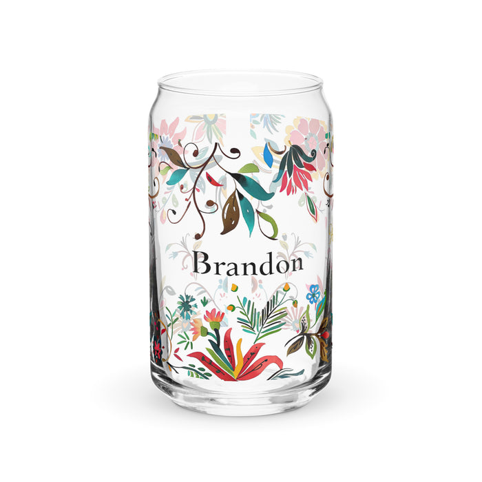 Brandon Exclusive Name Art Piece Can-Shaped Glass Home Office Work Mexican Spanish Pride Gift Cup One-Of-A-Kind Calligraphy Glass | B12